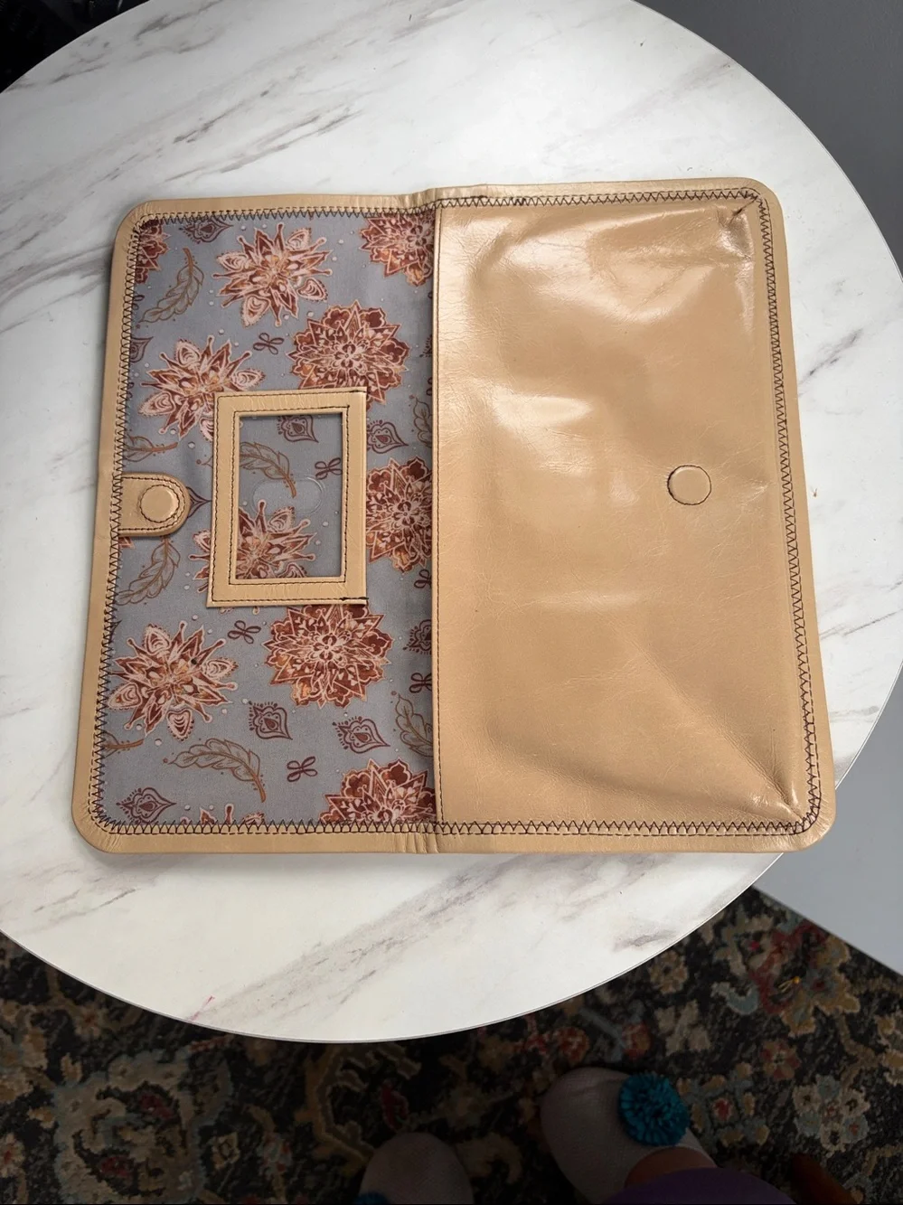 HOBO Beige Leather Stitch-Detail Fold-Over Clutch